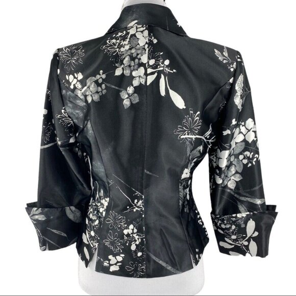 JS Collections Women's Black White Floral Button Down Formal Jacket 4/C38 - Picture 6 of 10